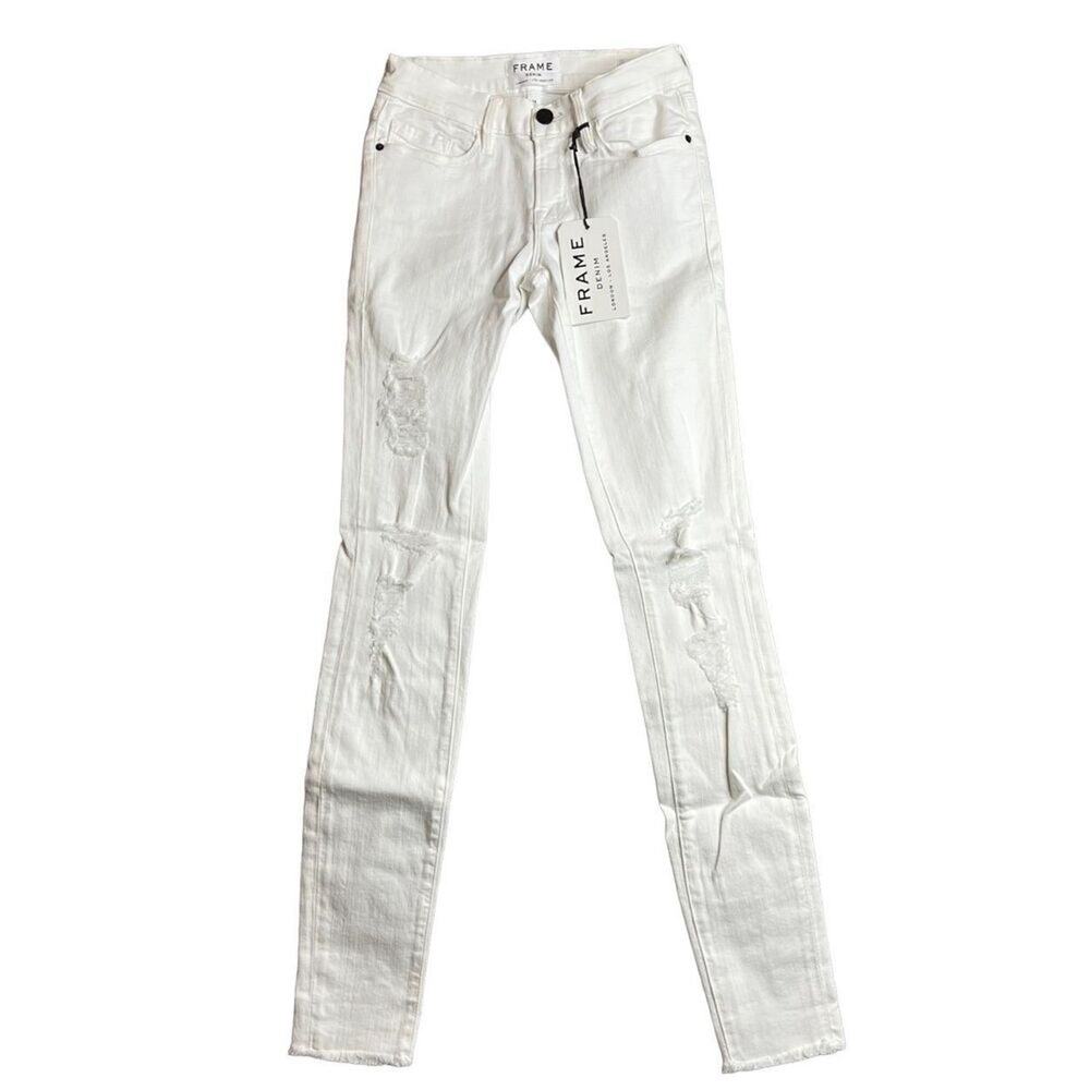 Frame Denim Le Skinny De Jeanne Ripped In Blanc Jeferson Jeans Size 24‎